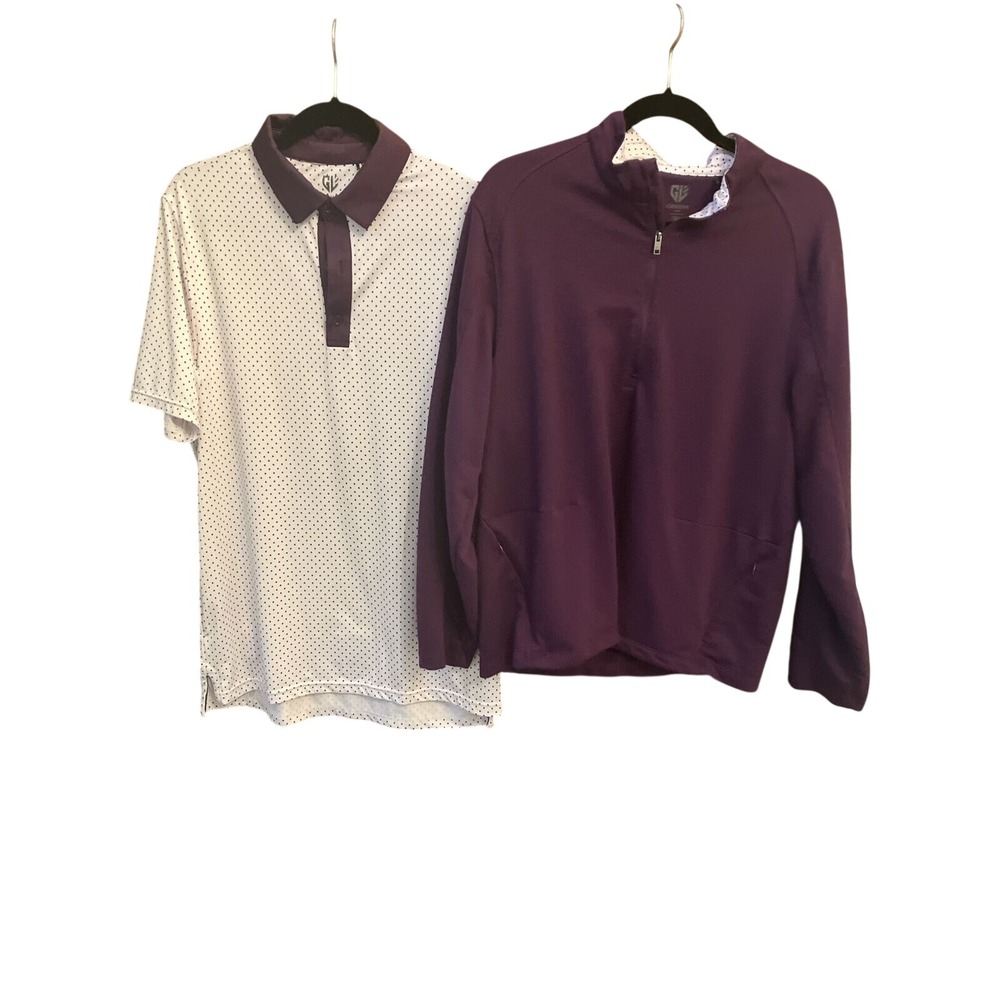 Graham Luxe Mens Purple White Golf Polo and Quarter Zip‎ Pullover Set Size M